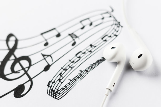 音乐笔记上的耳机图片下载