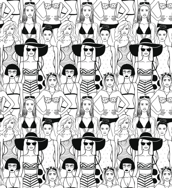 穿着比基尼泳装的女孩。无缝模式。图片下载