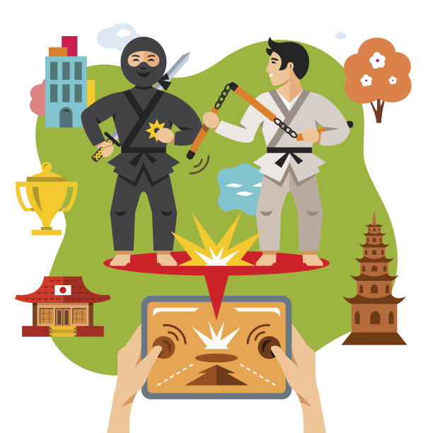 矢量抽象虚拟战斗手游。平面风格彩色卡通图片下载