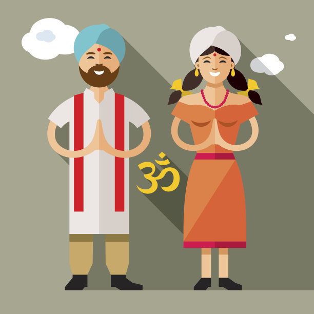 向量印度家庭概念。平面风格彩色卡通插图。图片下载