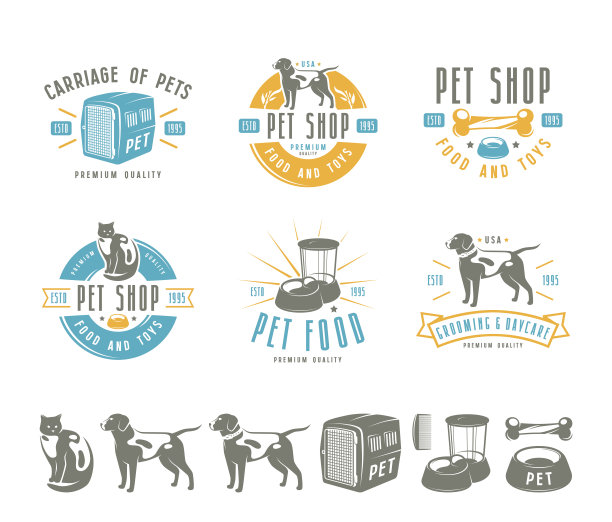 一套宠物护理标签，徽章和设计元素图片下载