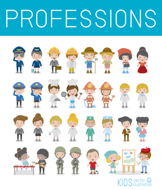 儿童矢量字符集合孤立的白色背景图片下载