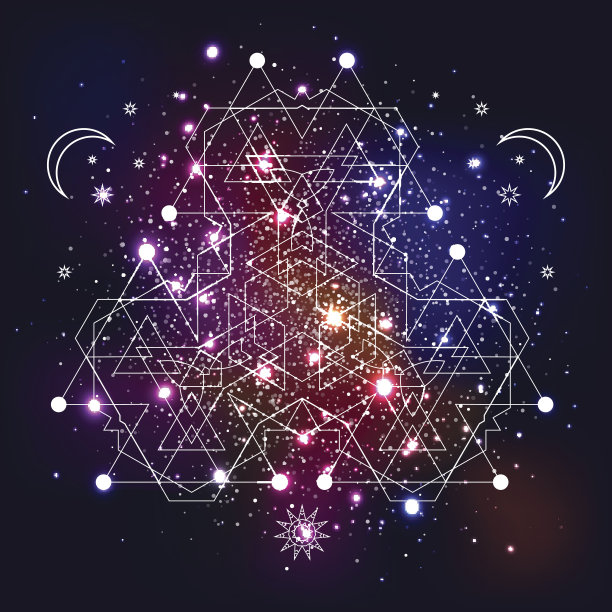 太空背景上的神秘几何符号素材图片