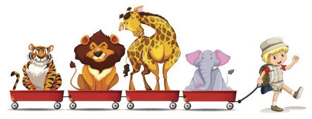 红色马车上的野生动物图片下载