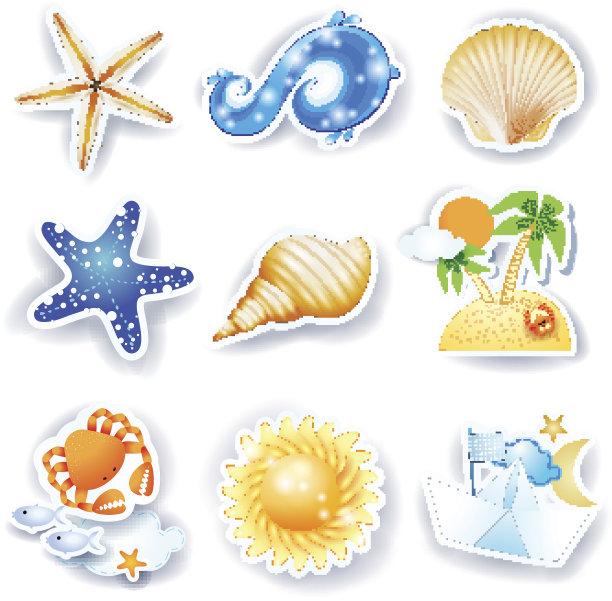 海滩假日矢量图标套装图片下载