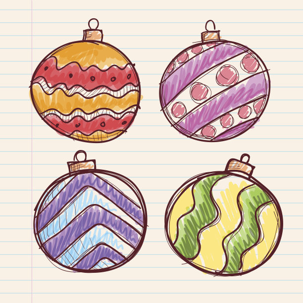 在纸上手绘圣诞球装饰图片下载
