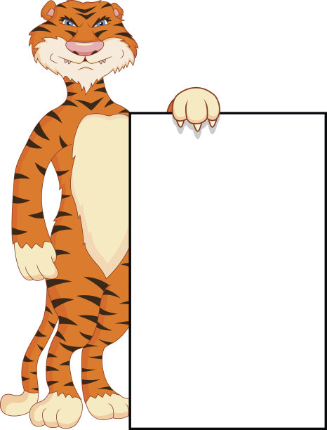 可爱的老虎卡通与空白标志图片下载