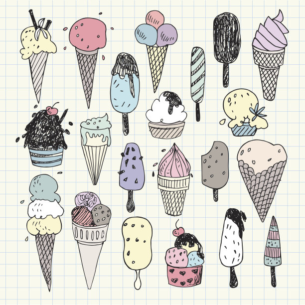 手绘冰淇淋矢量绘图集图片下载