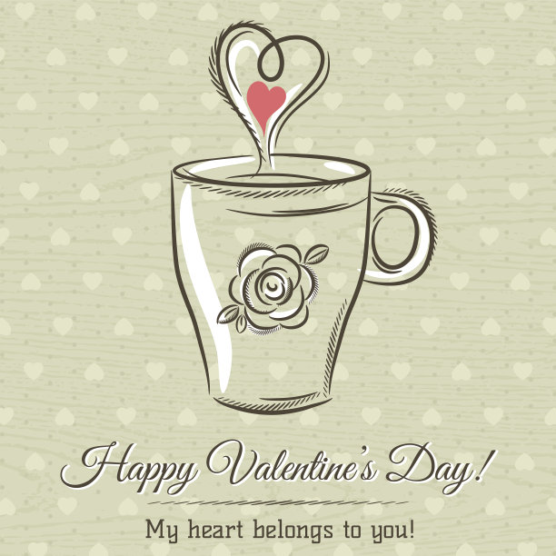 情人卡配一杯热饮和祝福短信图片下载