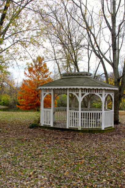 秋天公园里的凉亭图片下载