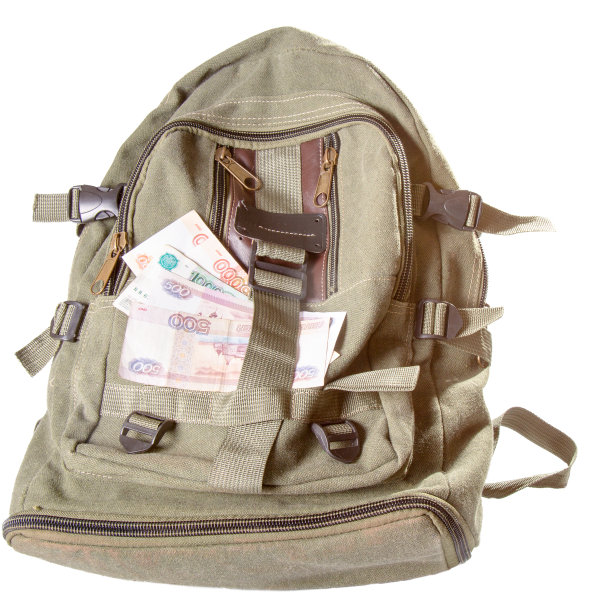 背包和几张俄罗斯卢布图片下载