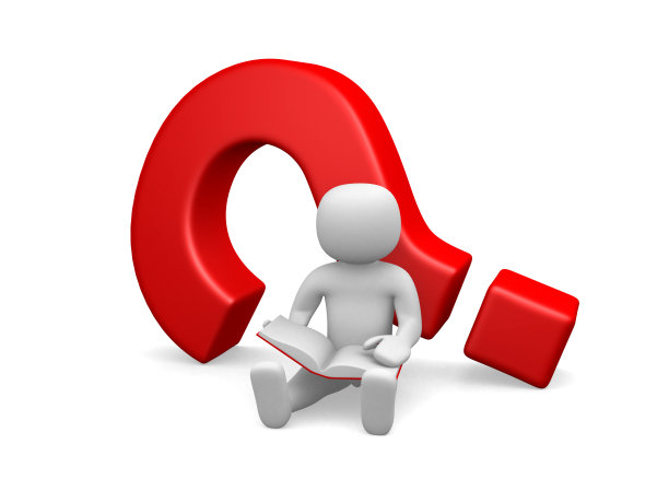 3d小人——坐在问号旁边。图片下载