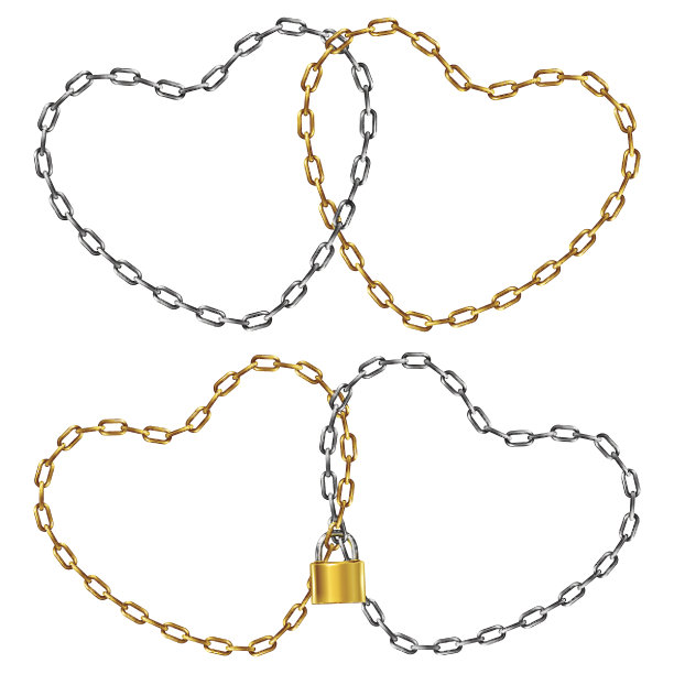 两条相连的心形链条图片下载