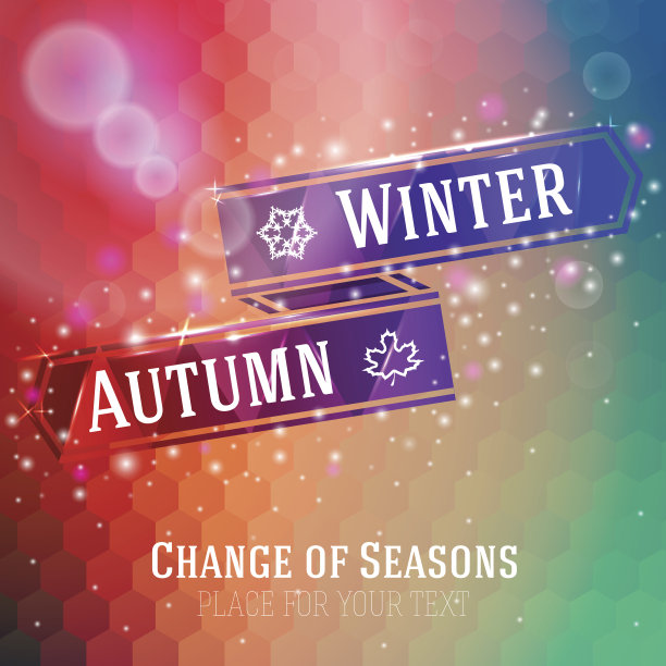 明亮的丝带上有冬、秋箭头，雪花的图标图片下载