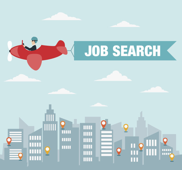 商人在飞机上举着旗帜飞过城市图片下载