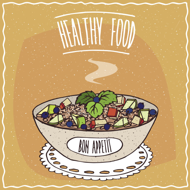 一碗有苹果片和梨片的燕麦片图片下载