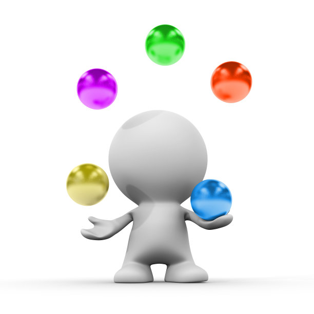 白色人物杂耍五个彩色球图片下载