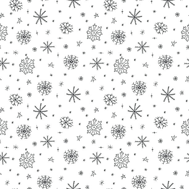 手绘无缝图案与雪花。图片下载