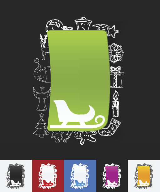 雪橇纸贴纸与手绘元素图片下载