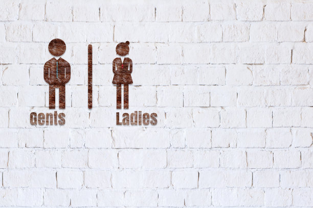 砖墙上的厕所标志。图片下载