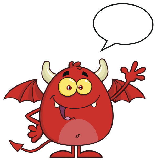 快乐的红魔用气泡挥手打招呼图片下载