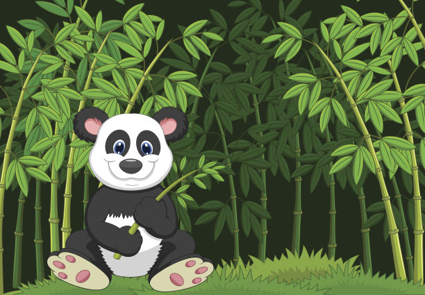 卡通熊猫在竹林里图片下载