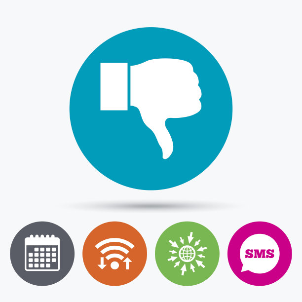 不喜欢标志图标。手手指向下的符号。图片下载