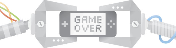 机器人手持手持视频游戏设备。游戏结束!图片下载