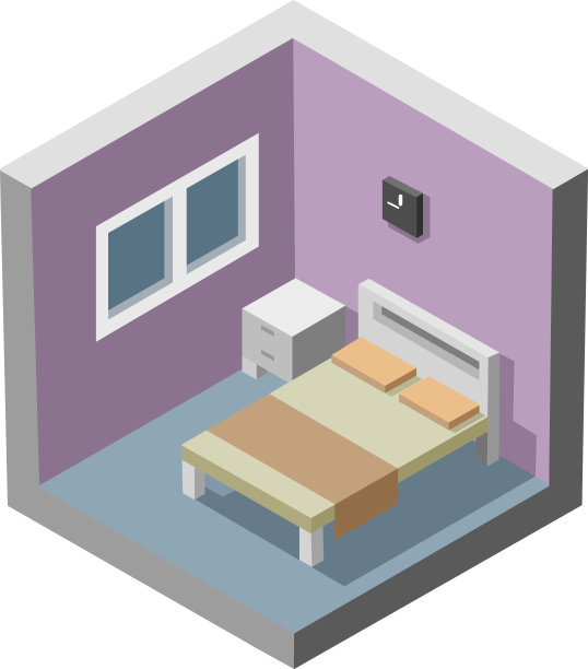 卧室室内的矢量等距图，酒店图标图片下载