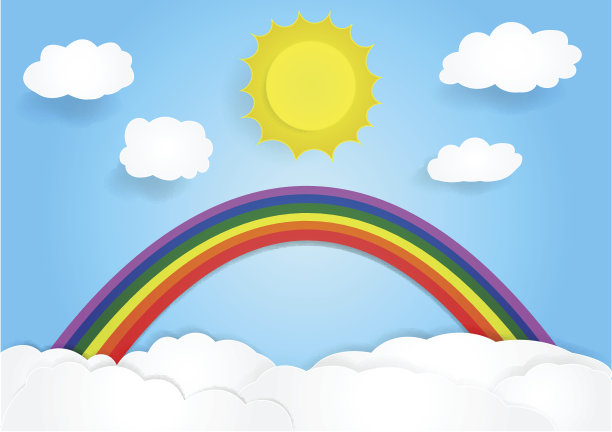 彩虹上的云，矢量，文本复制空间图片下载