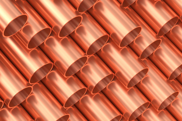成排的闪亮铜管工业背景图片下载