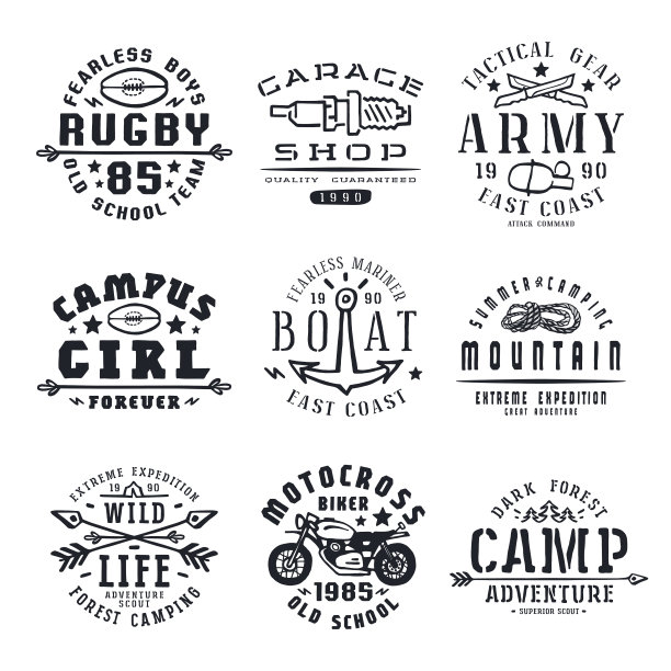 一套团体运动，摩托车和军事标志图片下载