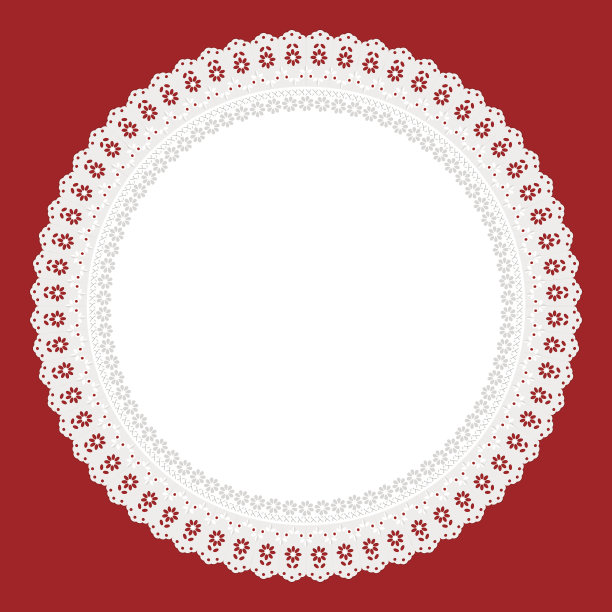 红色背景上的白色圆形镂空餐巾。图片下载
