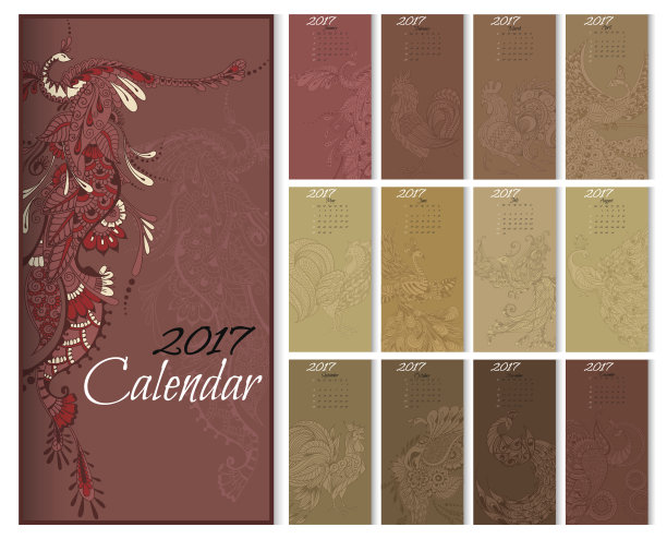 日历2017年与神话中的鸟类图片下载