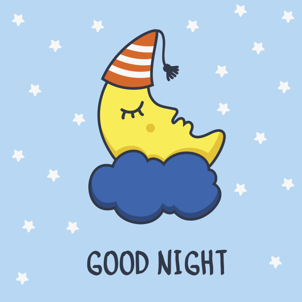 有趣的素描睡觉的月亮和星星。矢量卡通插图背景。图片下载