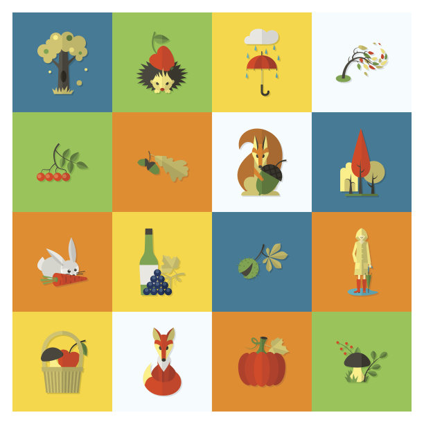 一套平坦的秋天图标图片下载