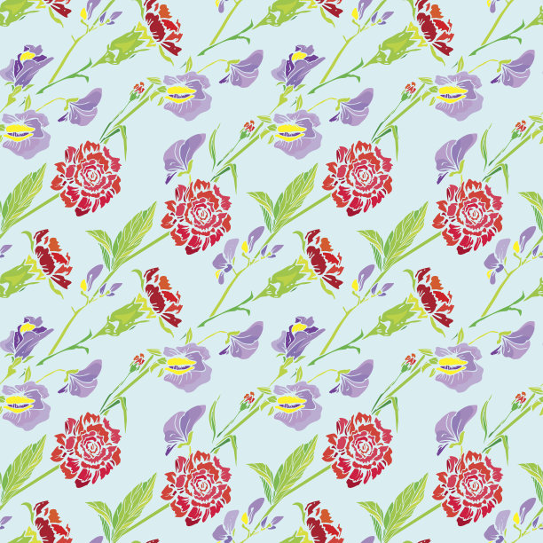 无缝图案逼真的花卉，丁香和甜豌豆图片下载