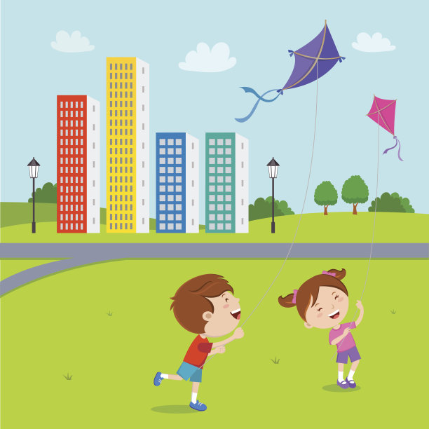 快乐的孩子们在放风筝图片下载