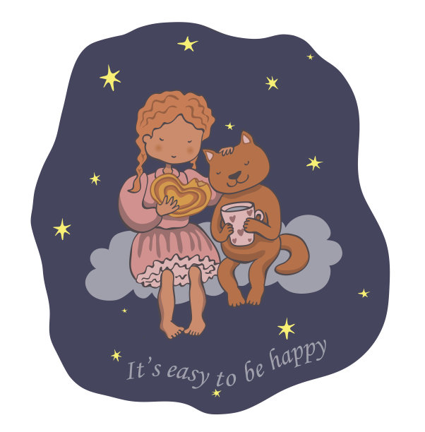 和一只猫在云端的女孩图片下载