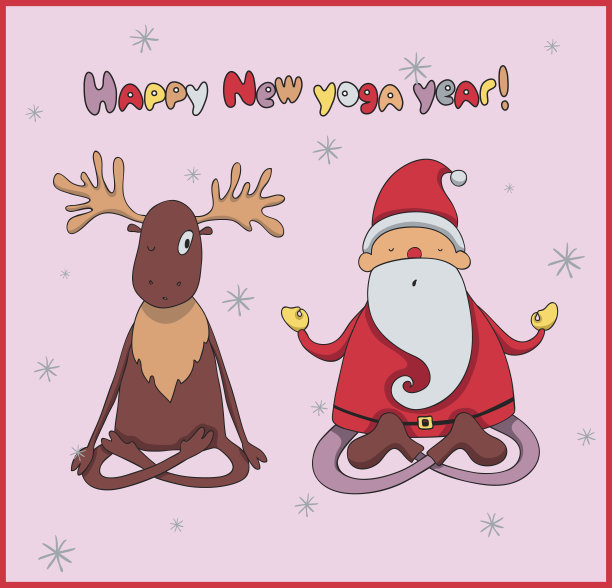 圣诞老人和他的鹿在做瑜伽图片下载