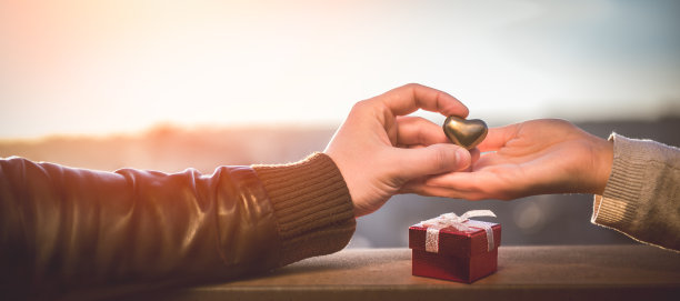 一对夫妇在屋顶上牵着手图片下载