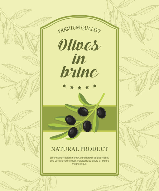 用橄榄枝做盐水橄榄的标签。矢量插图。图片下载