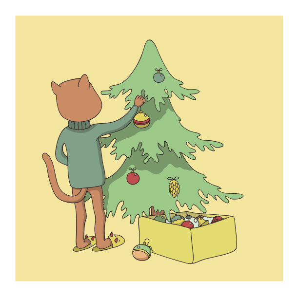 装饰圣诞树的猫图片下载
