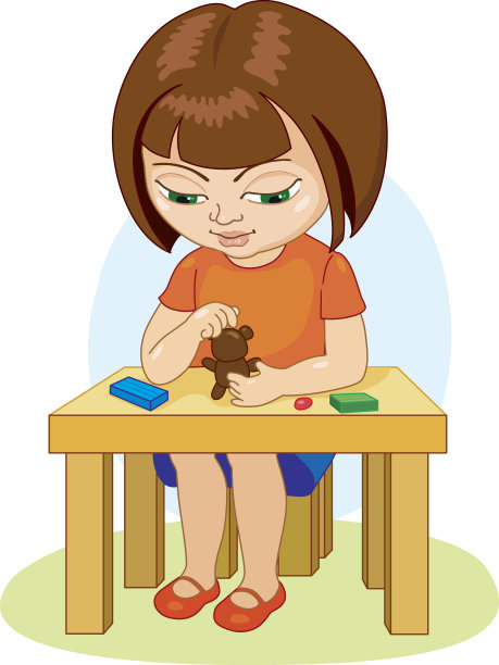 女孩制作橡皮泥人物卡通矢量插图孤立在白色图片下载