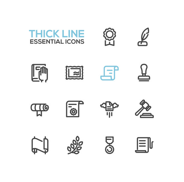 法律和公正-粗单线图标集素材图片