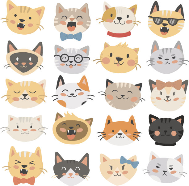 猫头表情向量。素材图片