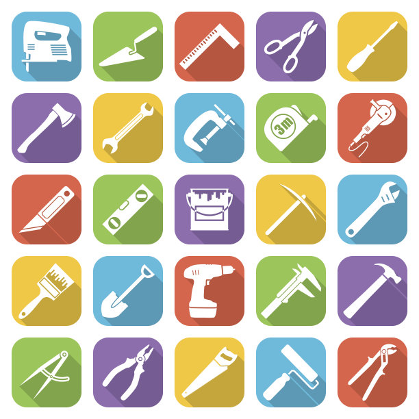 一组不同颜色的tflat样式工具图标图片下载