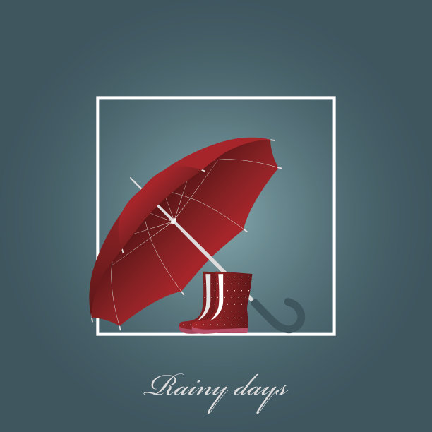 下雨天的红伞和亮靴图片下载