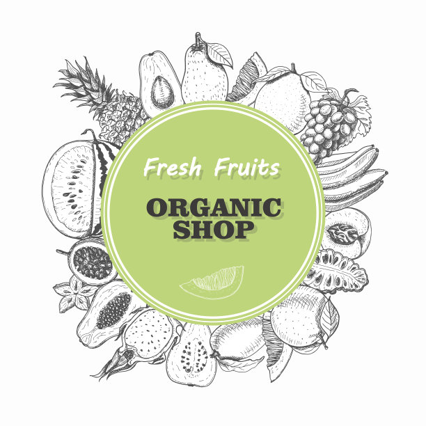 矢量背景与孤立的水果在一个圆圈图片下载