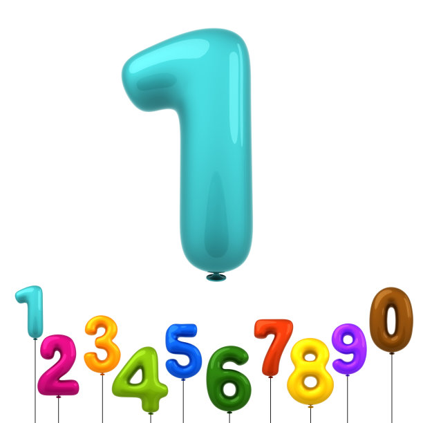 彩色闪亮的气球数字3d渲染在白色的背景图片下载